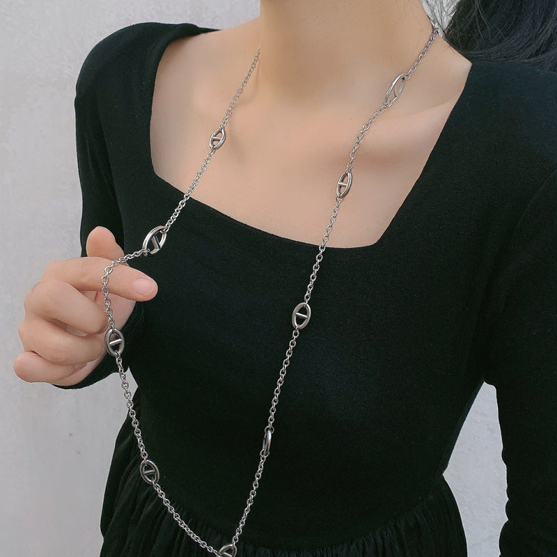 Stainless Steel Pig Nose Necklace Women's Ins Long Sweater Chain Temperament Wild Factory Wholesale Classic Style HOTan and NEWn