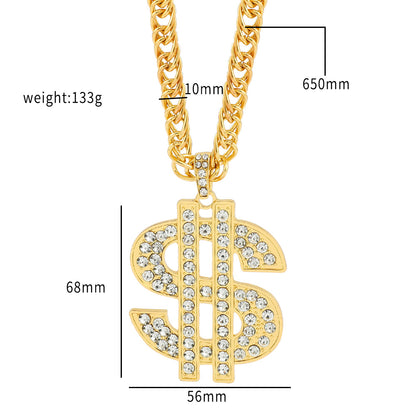 Cross-Border Fashion 360-Degree Rotating US Dollar Pendant Diamond Gold Coin Rotating Cuban Pendant Necklace Ornament