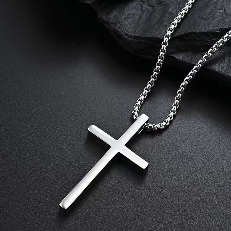 vakkv  Cross-Border HOTan and NEWn New Titanium Steel Cross Necklace Men's Fashionable All-Matching Stainless Steel Cross Pendant Sweater Chain Accessories