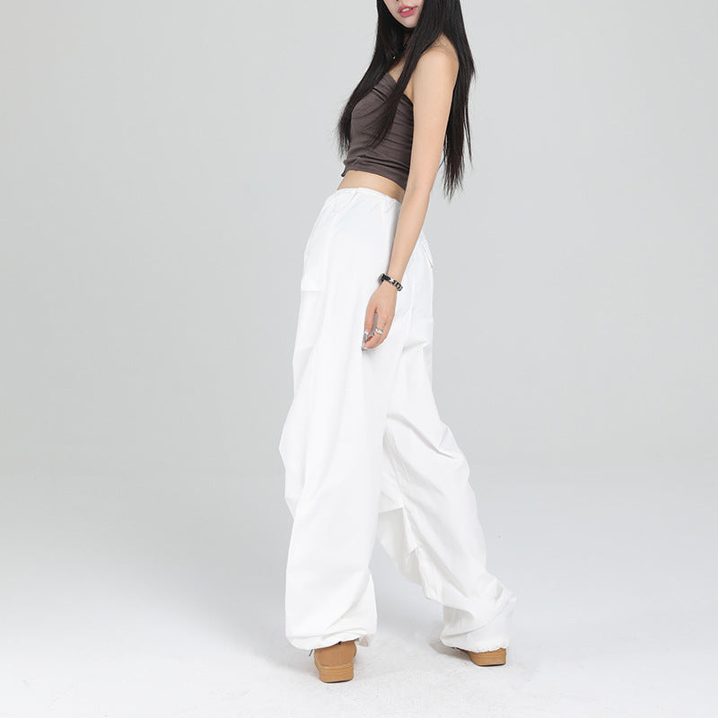 White Wide-Leg Overalls Women's New Summer  Thin Straight Loose High Waist Drooping Slimming Casual Pants
