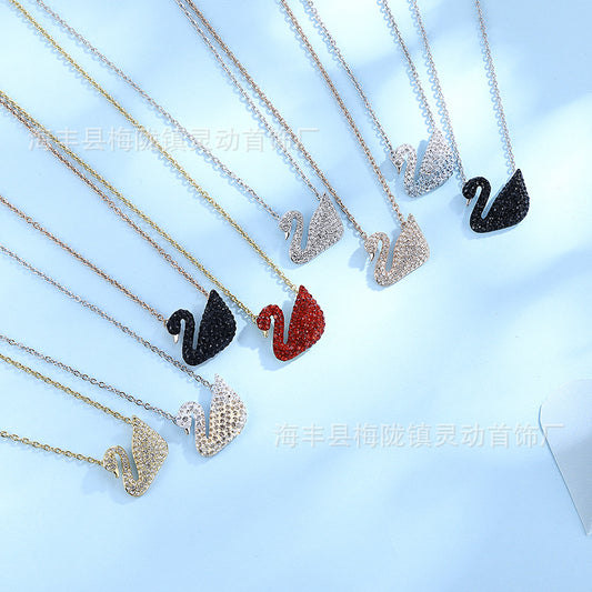 Shijia Multi-Color Swan Necklace with Swarovski Elements Crystal Gold Platinum Gradient Color Female Clavicle Chain