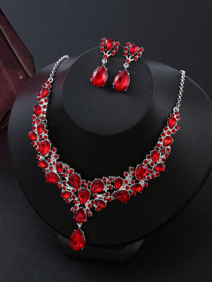 vakkv  Cross-Border E-Commerce Water Drop Super Shiny Rich Bridal Necklace Three-Piece Zircon New Style Necklaces Gem Short Crystal