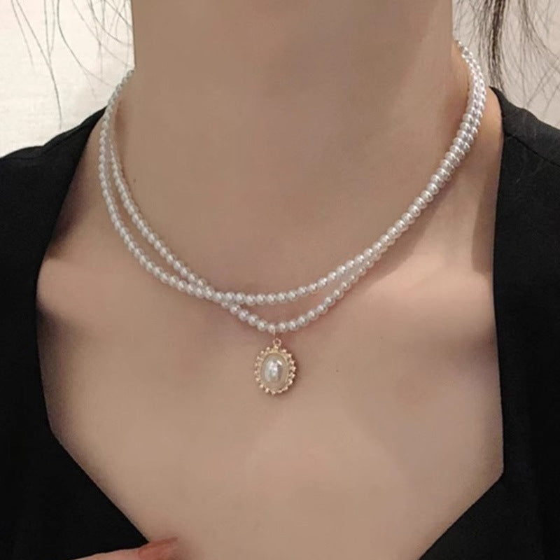 vakkv  Double-Layer Pearl Necklace Women's  New Special-Interest Design High-Grade Clavicle Chain Ins Mild Luxury Retro Sweater Chain