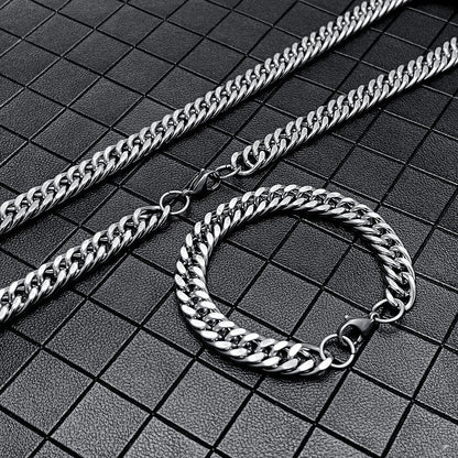 New Double-Layer Woven Polished Cuban Link Chain Men's Necklace Stainless Steel Necklace Ornament Men and Women All-Matching Necklace Ornament