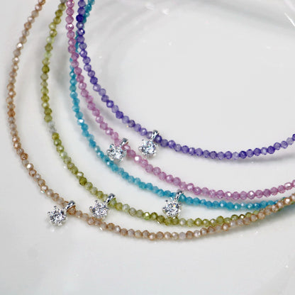 Summer Dopamine Color 5A Zircon Beaded Necklace 925 Sterling Silver Pendant Clavicle Chain Ins High Sense Niche