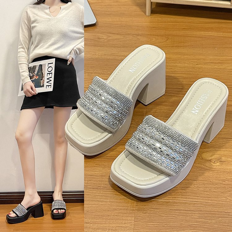 Summer New Korean Style Rhinestone Fairy High Heels Niche Style Platform Sandals Women's Shoes for Outdoors Cross-Border Wholesale