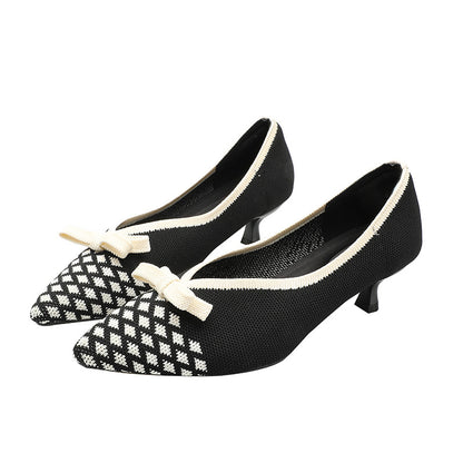 Princess Flying Woven Pumps Women's  New Cat Heel Pointed Toe Breathable Knitted Shoes All-Match Low-Cut Stiletto Heel Women's High Heels