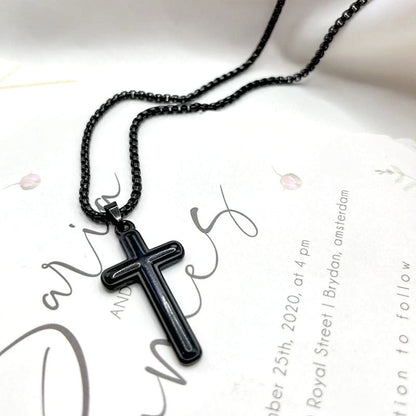 vakkv Cross-Border Hot Fashion Simple Cross Necklace Stainless Steel Religious Hip Hop Couple Pendant Necklace for Men