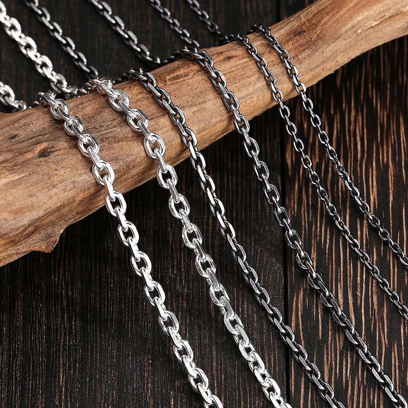 925 Sterling Silver Trendy Men's and Women's Necklace DIY Thai Silver Retro Retro Style Personality Cross Silver Necklace Men's Bracelet Versatile