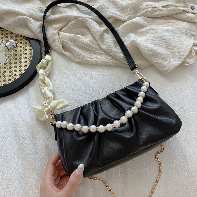 Pearl Pleated Cloud Underarm Bag Niche Bag Women's Fashion Trendy New Summer All-Match Shoulder Messenger Bag