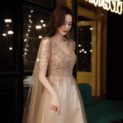 VSKKV Banquet Evening Dress for Women  New Spring Elegant Graceful Party Long Art Exam Slimming Evening Dress High-End