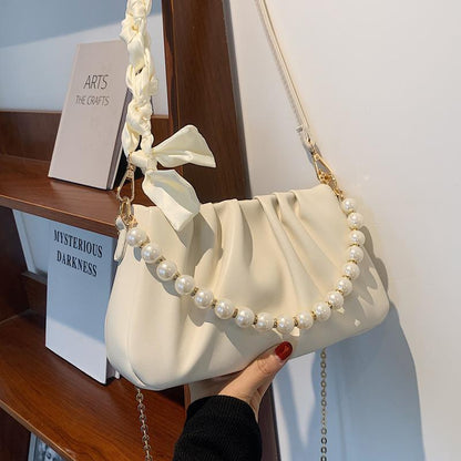 Pearl Pleated Cloud Underarm Bag Niche Bag Women's Fashion Trendy New Summer All-Match Shoulder Messenger Bag