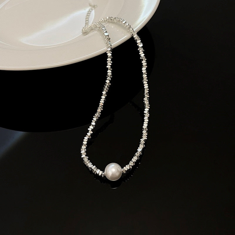 Irregular Small Pieces of Silver Pearl Pendant Necklace Women's Advanced Design Clavicle Chain Simple and Light Luxury Temperament Necklace