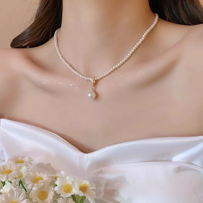 Ni Ni Same Style Pearl Necklace for Women Light Luxury Temperament High-Grade Clavicle Chain  New Popular Niche Necklace