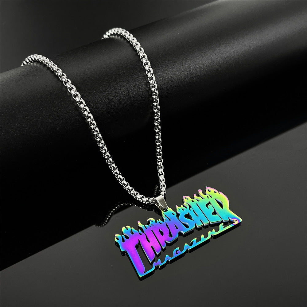 Cross-Border European Hip Hop Titanium Steel Necklace Men's Fashionable All-Match Pendant Retro Personal Accessories Women's Long Sweater Chain Pendant