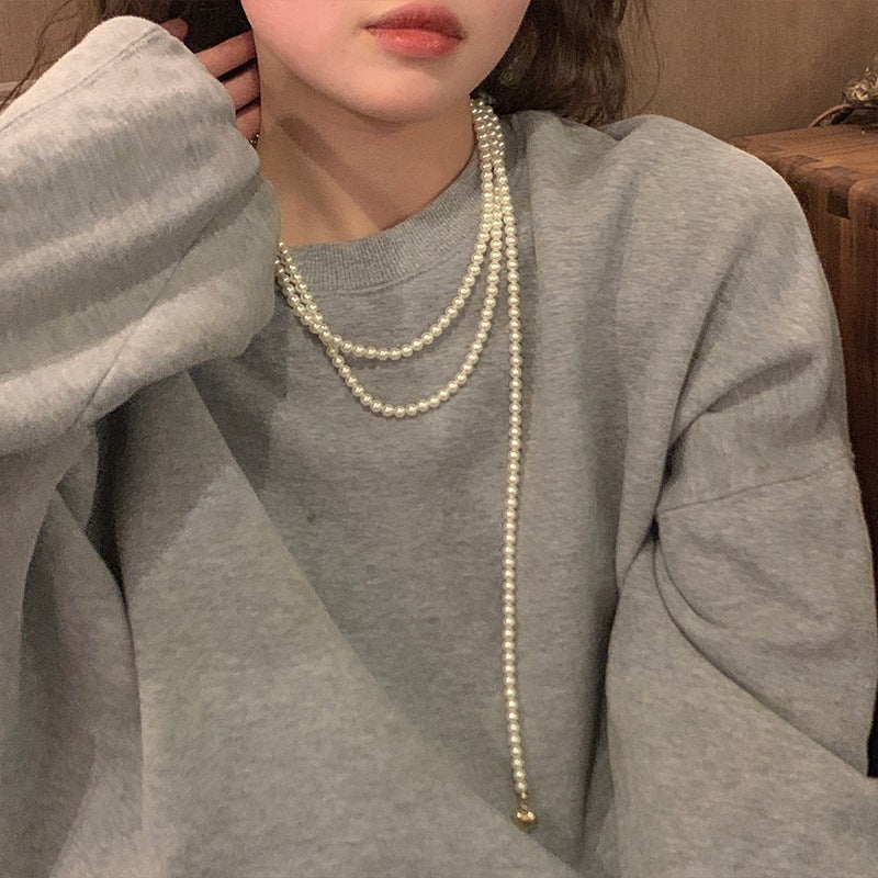 vakkv  Super Fairy Long Pearl Necklace Trendy Temperament Palace Style Special-Interest Design Clavicle Chain Exquisite Gentle Sweater Chain