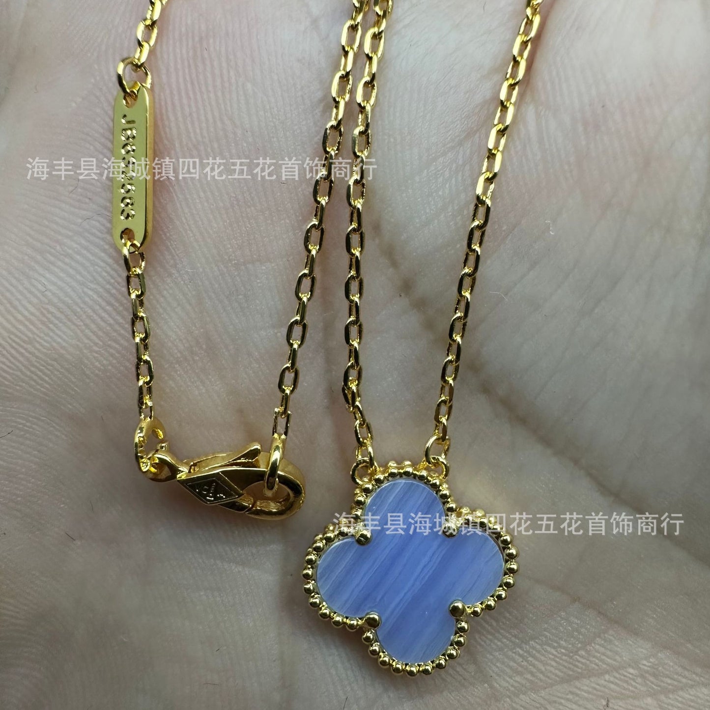 High Version V Gold NOVEMBER'S Clover Necklace Single Flower Natural Fritillary Agate Pendant Double-Sided Clover Clavicle Chain