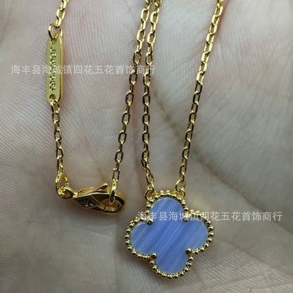 High Version V Gold NOVEMBER'S Clover Necklace Single Flower Natural Fritillary Agate Pendant Double-Sided Clover Clavicle Chain