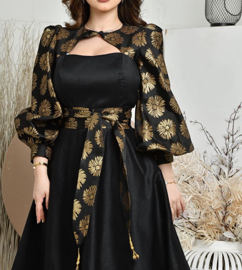 VSKKV Spring/Summer Cross-Border Foreign Trade Women's Clothing Independent Station EBay Sexy Bronze Printing Satin Ball Swing Dress Dress