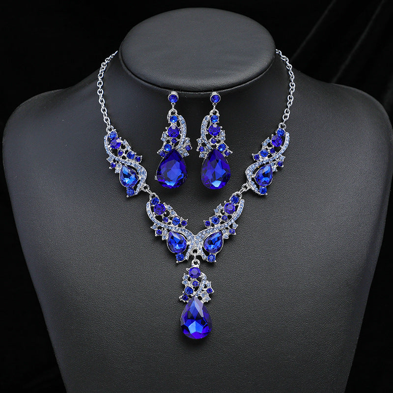 vakkv  HOTan and NEWn Foreign Trade New Exaggerated Necklace and Earrings Suite Retro Cross-Mirror Special Alloy Electroplated Jewelry Dress