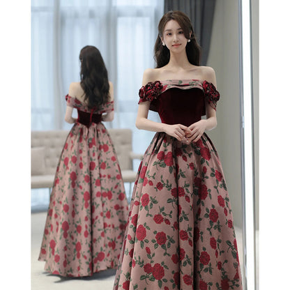 VSKKV off-Shoulder Toast Dress Bride High Sense  New Wedding Dress Princess on the Run Engagement Dress Long