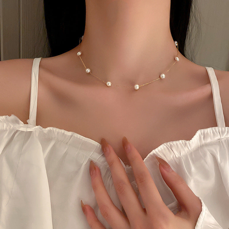 vakkv  Super Fairy Long Pearl Necklace Trendy Temperament Palace Style Special-Interest Design Clavicle Chain Exquisite Gentle Sweater Chain