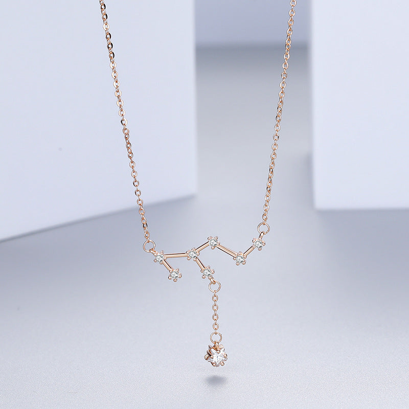 vakkv  Jinyili S925 Silver Twelve Constellation Zircon Necklace Simple All-Match Special-Interest Design Tassel Pentagram Clavicle Chain