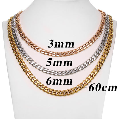 Cuban Link Chain Stainless Steel Six-Sided Grinding Chain Ornament Hip Hop Trend Ins Titanium Steel Cuban Necklace Men's and Women's Clavicle Chain