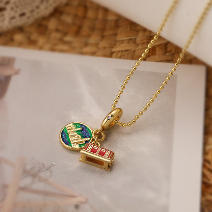 Aogu Creative Copper Gold Plated Zircon Camera Passport Pendant Necklace Female Ins Internet Celebrity Niche Personality Clavicle Chain