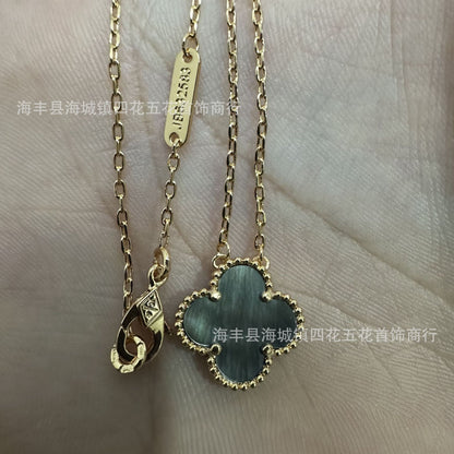 High Version V Gold NOVEMBER'S Clover Necklace Single Flower Natural Fritillary Agate Pendant Double-Sided Clover Clavicle Chain