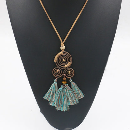 Cross-Border Hot Sale Long HOTan and NEWn Style Necklace Bohemian Style Tassel Flowers Pendant Ethnic Style Retro Necklace Wholesale