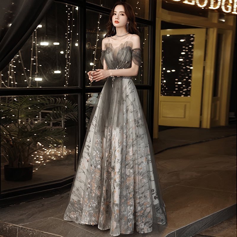 VSKKV Evening Dress Banquet  New Spring Annual Party Dress Elegant Graceful Ladies off-Shoulder Long Evening Dress