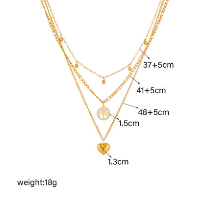 VAKKV Fashion Special-Interest Simple Retro Titanium Steel Metal Multi-Layer Chain Heart round Brand Tree of Life Pendant Necklace