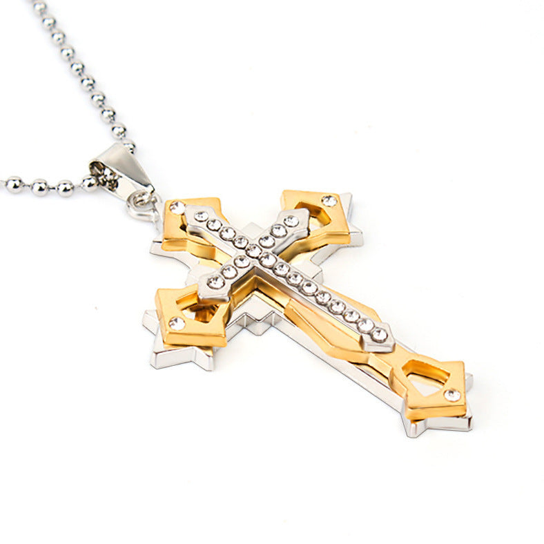 VAKKV Dark Knight Same Style Men's Diamond Cross Pendant Silver Gold Black Domineering Pendant Necklace Wholesale