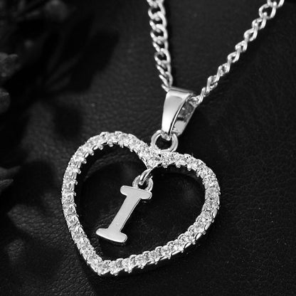 In Stock Direct Selling Exclusive for Cross-Border Letter Necklace 26 Letter Heart-Shaped Zircon Necklace Jewelry Love Heart Pendant Necklace