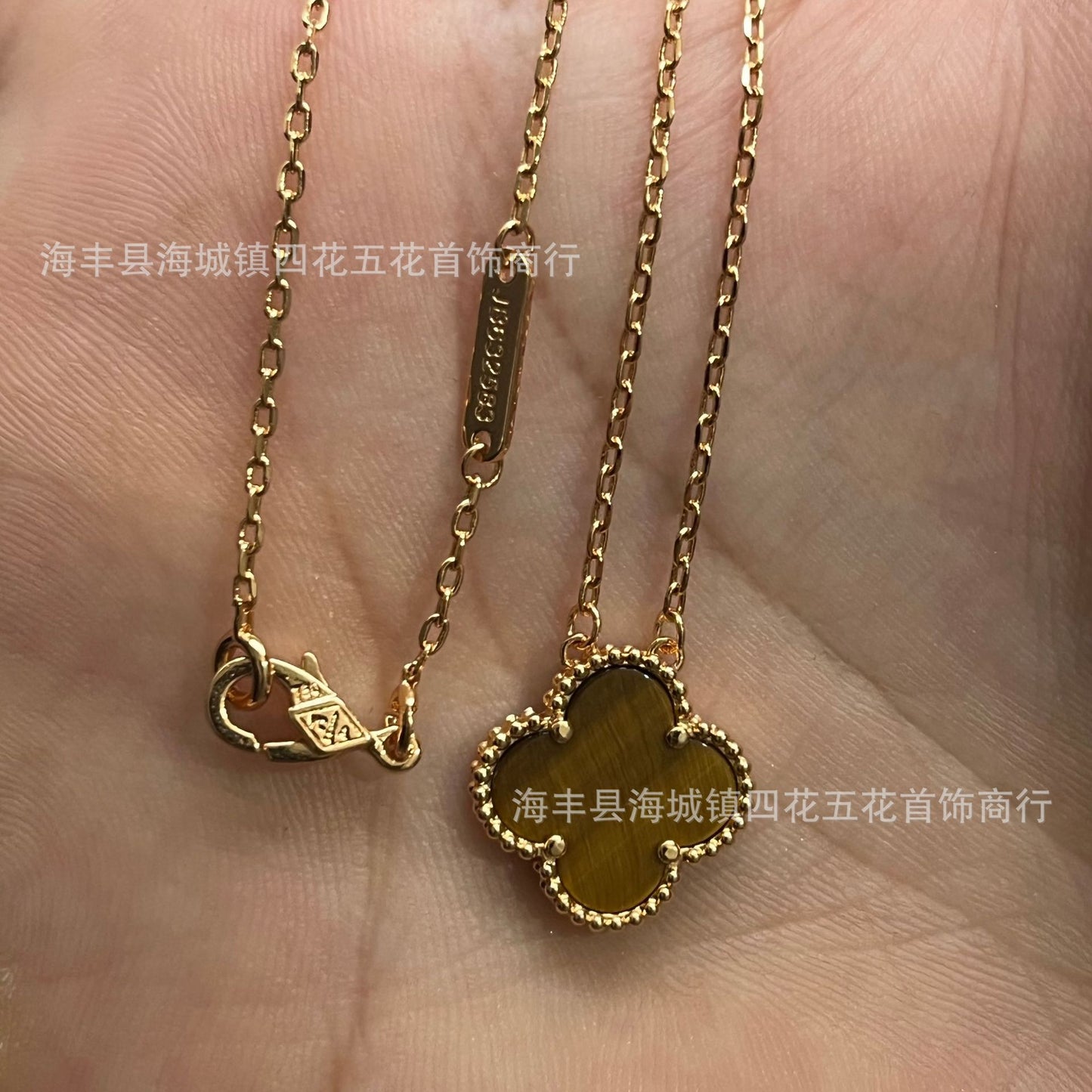 High Version V Gold NOVEMBER'S Clover Necklace Single Flower Natural Fritillary Agate Pendant Double-Sided Clover Clavicle Chain