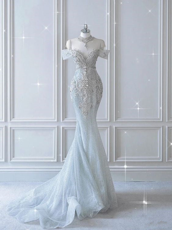 VAKKV Vintage Mermaid Sequin Long Wedding Dresses v1071
