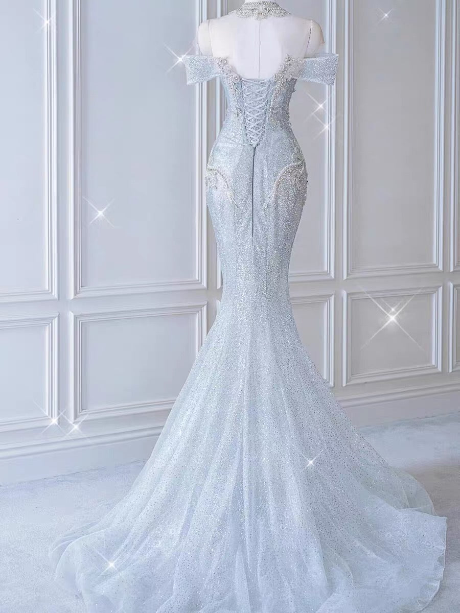 VAKKV Vintage Mermaid Sequin Long Wedding Dresses v1071
