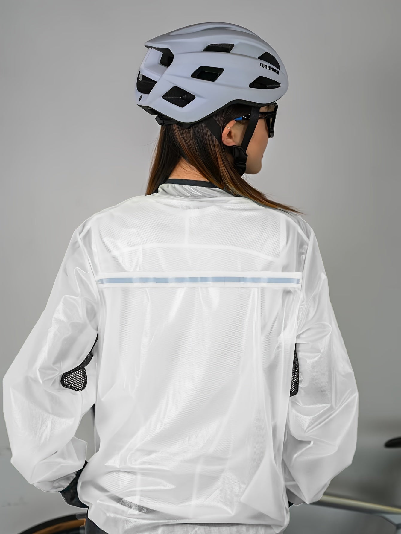 Women's Lightweight Windproof Quick-Dry Breathable Cycling Rain Jacket, Sporty Style, Transparent with Reflective Elements, Outdoor Activewear