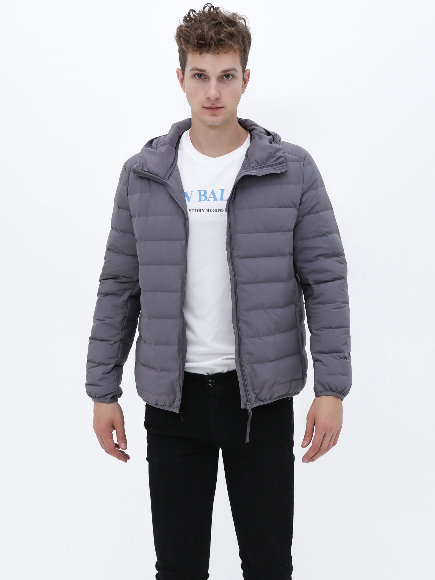 Warm Lightweight Puffer Hooded Jackets, Men's Casual Solid Color Classic Design Quilted Jacket For Fall Winter