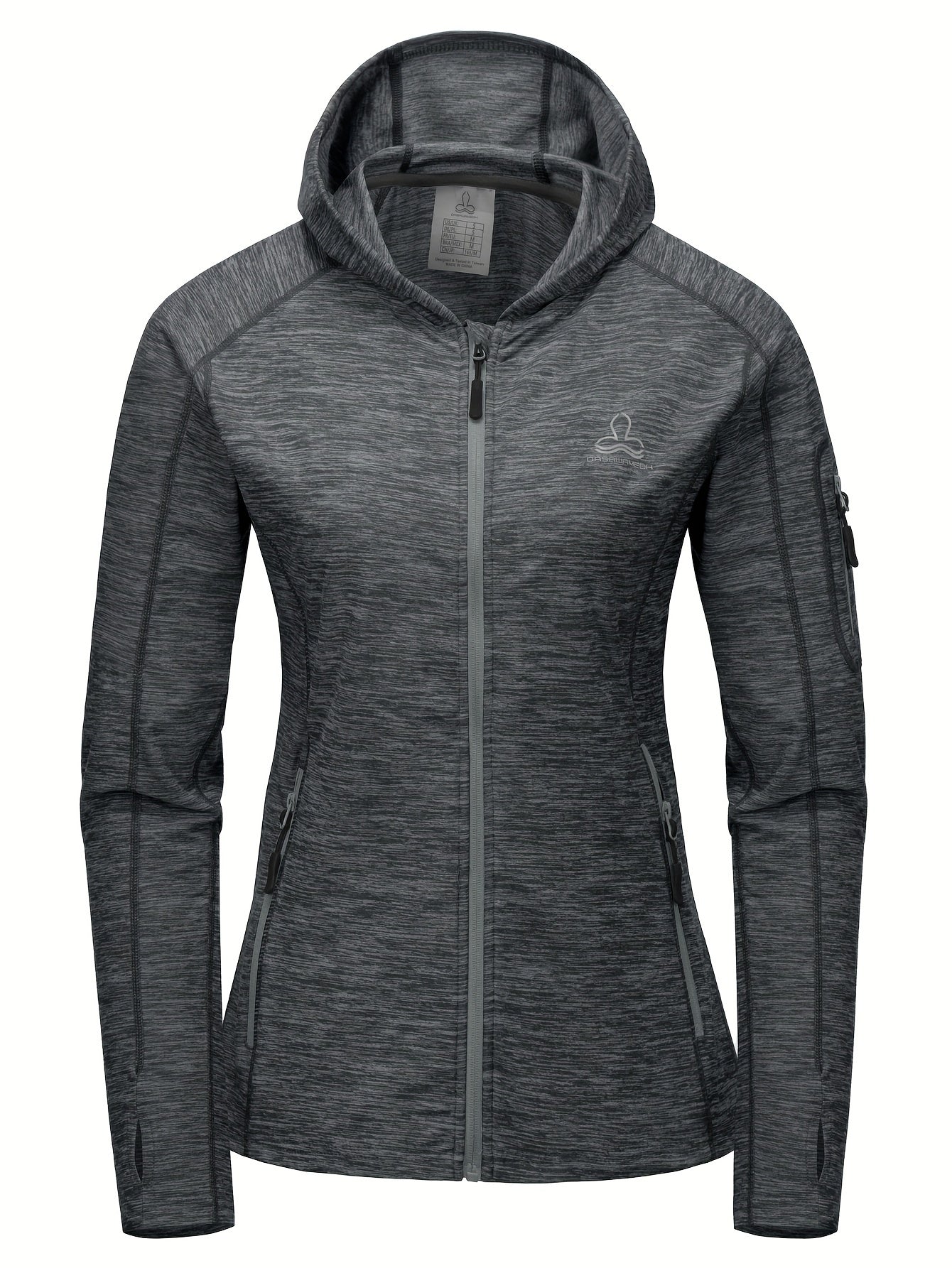 Womens Sporty Solid Hoodie Jacket - Full-zip, Long Sleeve,Athletic Fit with Zippered Pockets for Stylish Training, Workout, and Running Outfits