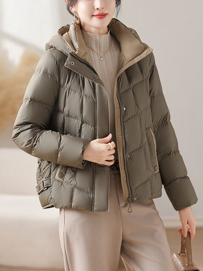 Winter New Arrival: Women's Puffer Jacket with Hood - Duck Down Filling, Polyester Fabric, Regular Fit, Long Sleeves, Zipper Closure, No Belt, Suitable for Fall/Winter Seasons