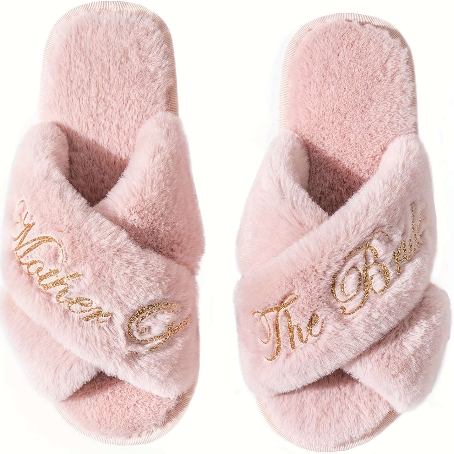 Luxurious Bridesmaid Slippers - Soft Plush Open-Toe Design, Ultra-Comfortable Indoor Shoes for Wedding, Home, and Relaxation - Perfect Gift for Bridal Party