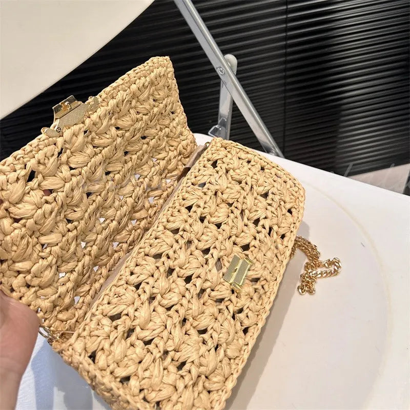 Woman Straw Chain Bags Crossbody Designer Bag Luxury Crochet Beach Bags Small Phone Purse TOP