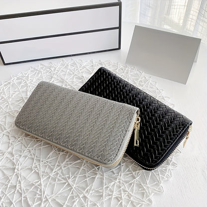 Luxury Long Wallet Clutch Bag - Zipper-Around Closure, Faux Leather Lining, Solid Color Design, PU Material, Coin Purse with Money Clip - Stylish and Practical Accessory for Women