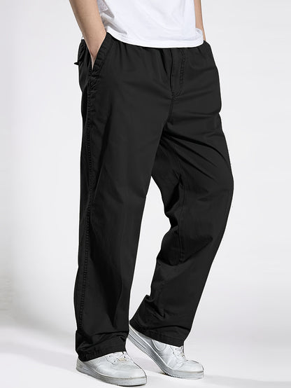 Men's Cotton Casual Pants - Solid Color, Loose Fit Cargo Trousers for Spring & Fall, Machine Washable