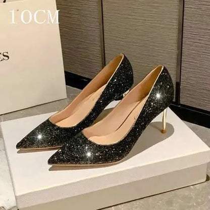 New French Bridal Wedding Crystal Sequin Pumps Glitter Pointy High Bridesmaid Shoes Slim Heels Kq8