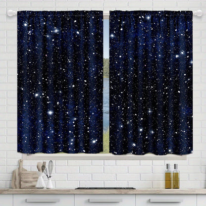 2pcs Galaxy Shining Stars Curtains, Rod Pocket Outer Space Starry Sky Star Printed Curtains, Window Drapes For Living Room Kitchen Bedroom Home Decor