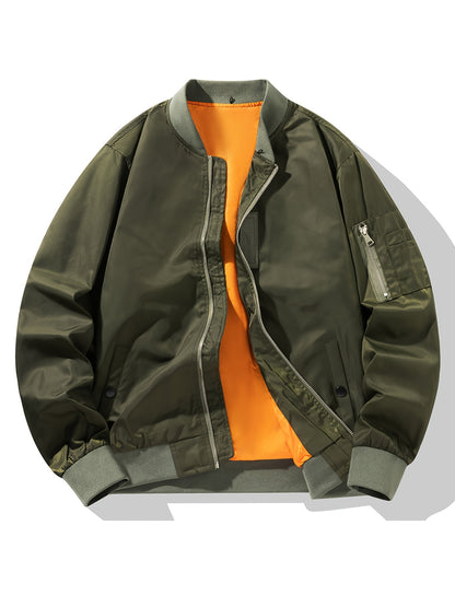 Men's Solid Long Sleeve And Zipper Down Jacket With Stand Collar And Pockets, Versatile And Chic Jacket For Spring And Autumn Outdoors Wear