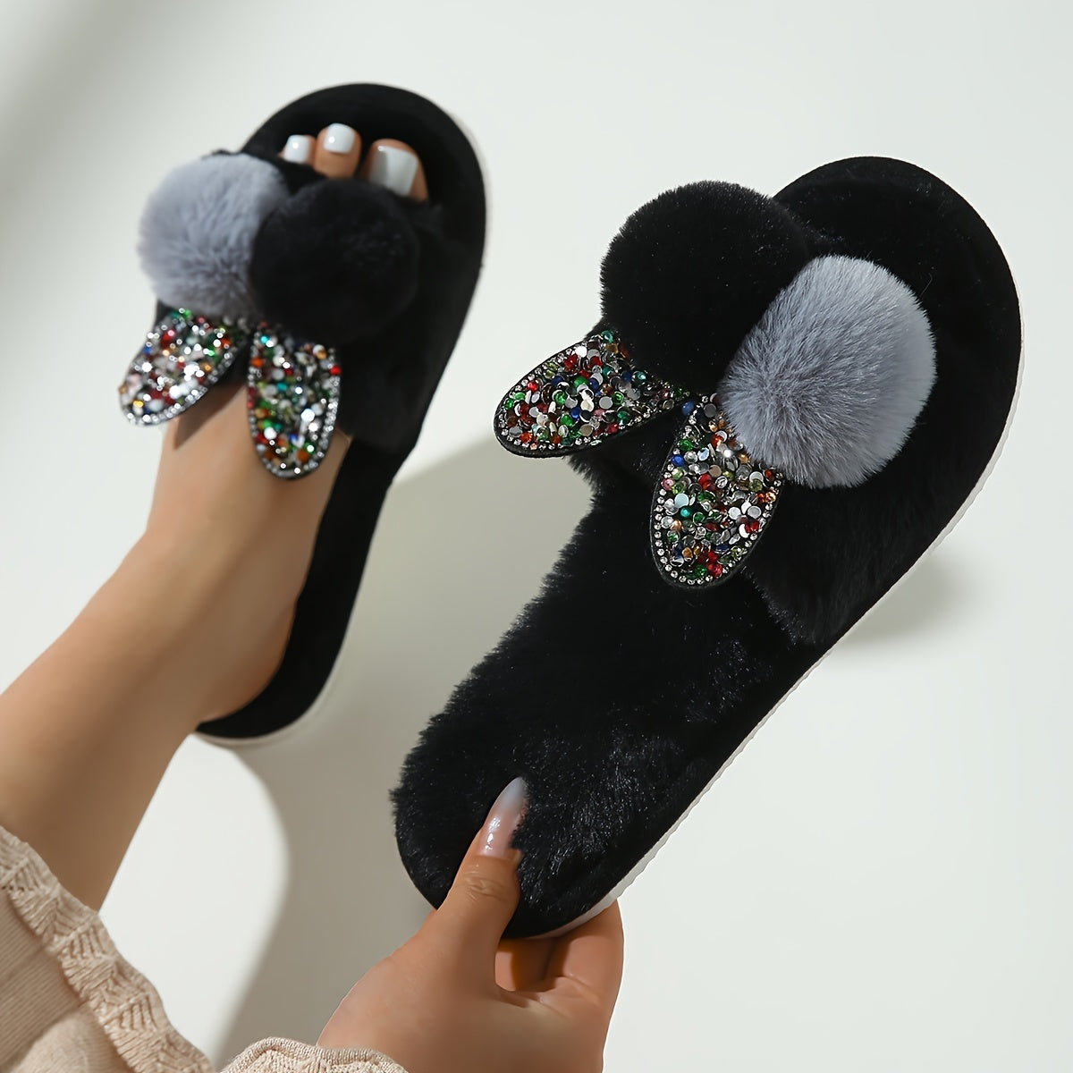 Adorable Bunny Plush Slippers - Open Toe Soft Sole, Fuzzy Flat Shoes for Cozy Indoor Leisure - Anti-Slip, Warm & Breathable - Perfect Winter Home Floor Slippers